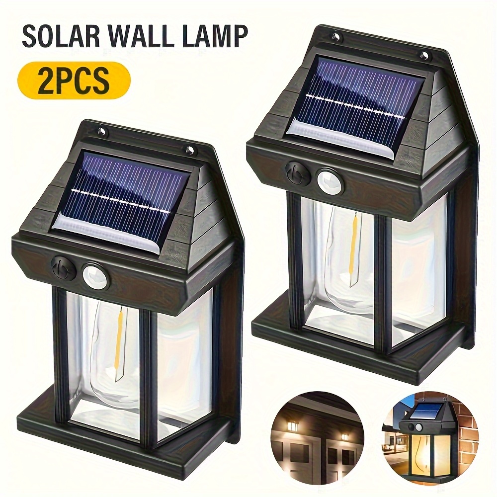 TEMU 2pcs Solar Filament Wall Lights With Motion Sensor, 3 & Dimmable Led, High Quality Outdoor Solar Powered Lights With Intricate Light Pattern For