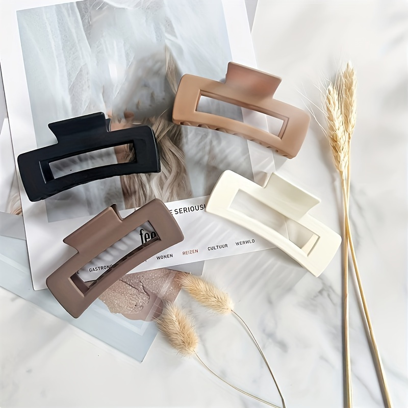 4pcs Large Rectangular Hollow-out Shark Claw Hair Clips For Women Hair Additions For Graduation Parties, Daily Wear, (white/beige/brown/black), Hair Additions, Special Occasions, Lightweight Design
