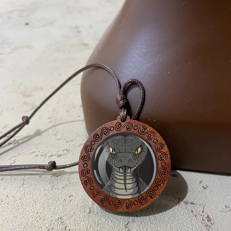 Black Snake Pendant Necklace, Adjustable Cord, Unisex