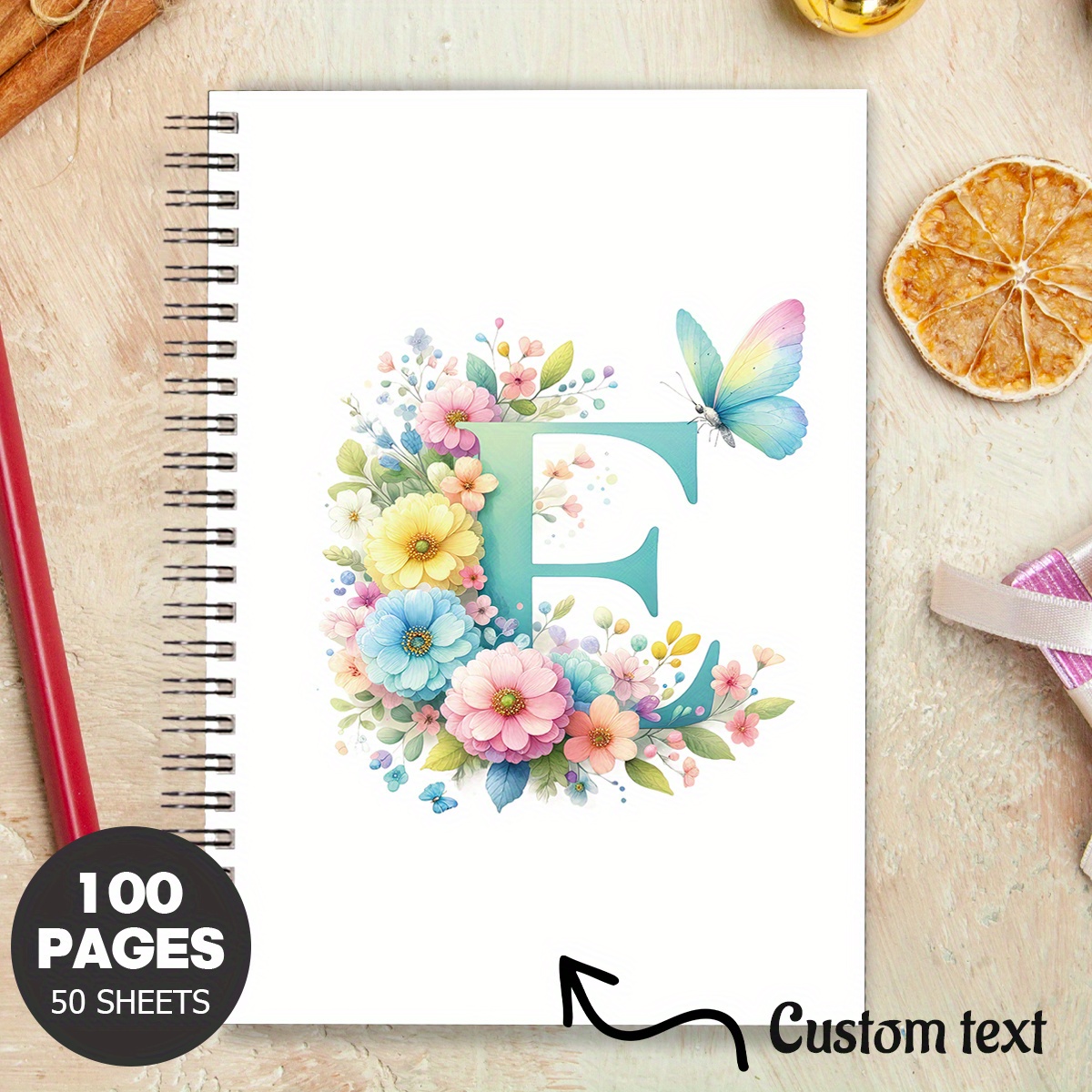 TEMU 1pc Customizable Spiral Notepad Journal - Bohemian & Alphabet Design, Personalized With Your Text, High-quality Paper, Ideal For Travel,