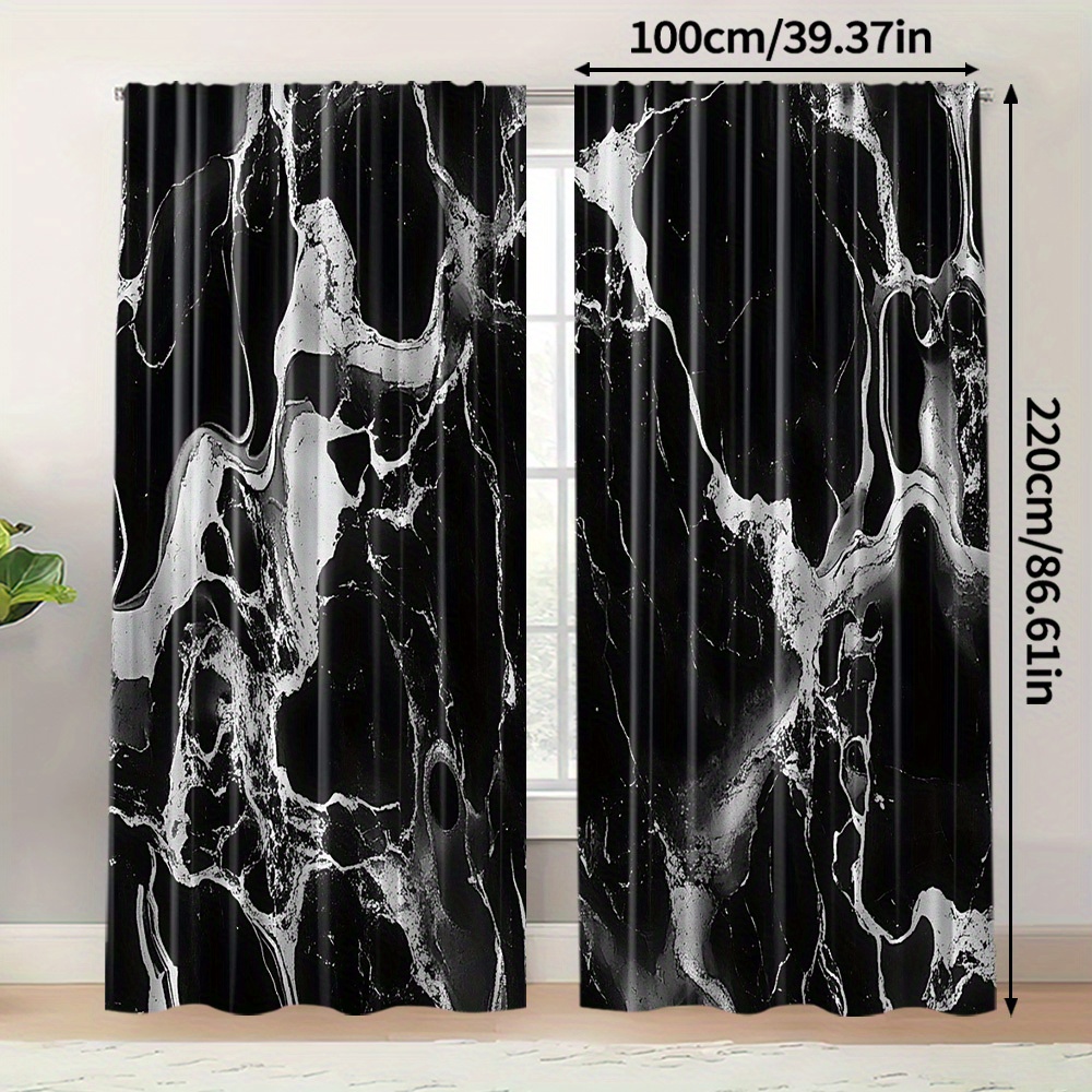 TEMU 2pcs Marble Curtains - Black Pattern Window Drapes, Semi-transparent Light Filtering Privacy Window Treatments, Modern Living Room, Bedroom,