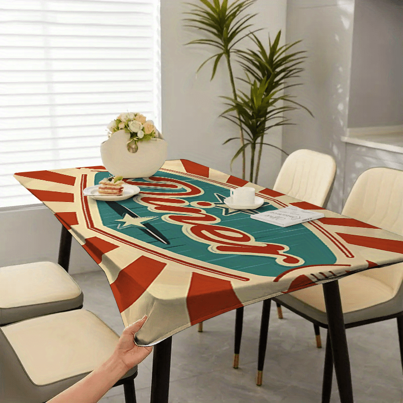 E-shop ., Tischdecke mit elastischer Kante für den Außenbereich, Restaurant-Muster im Vintage-Stil, geeignet für Esszimmertische, Couchtische und