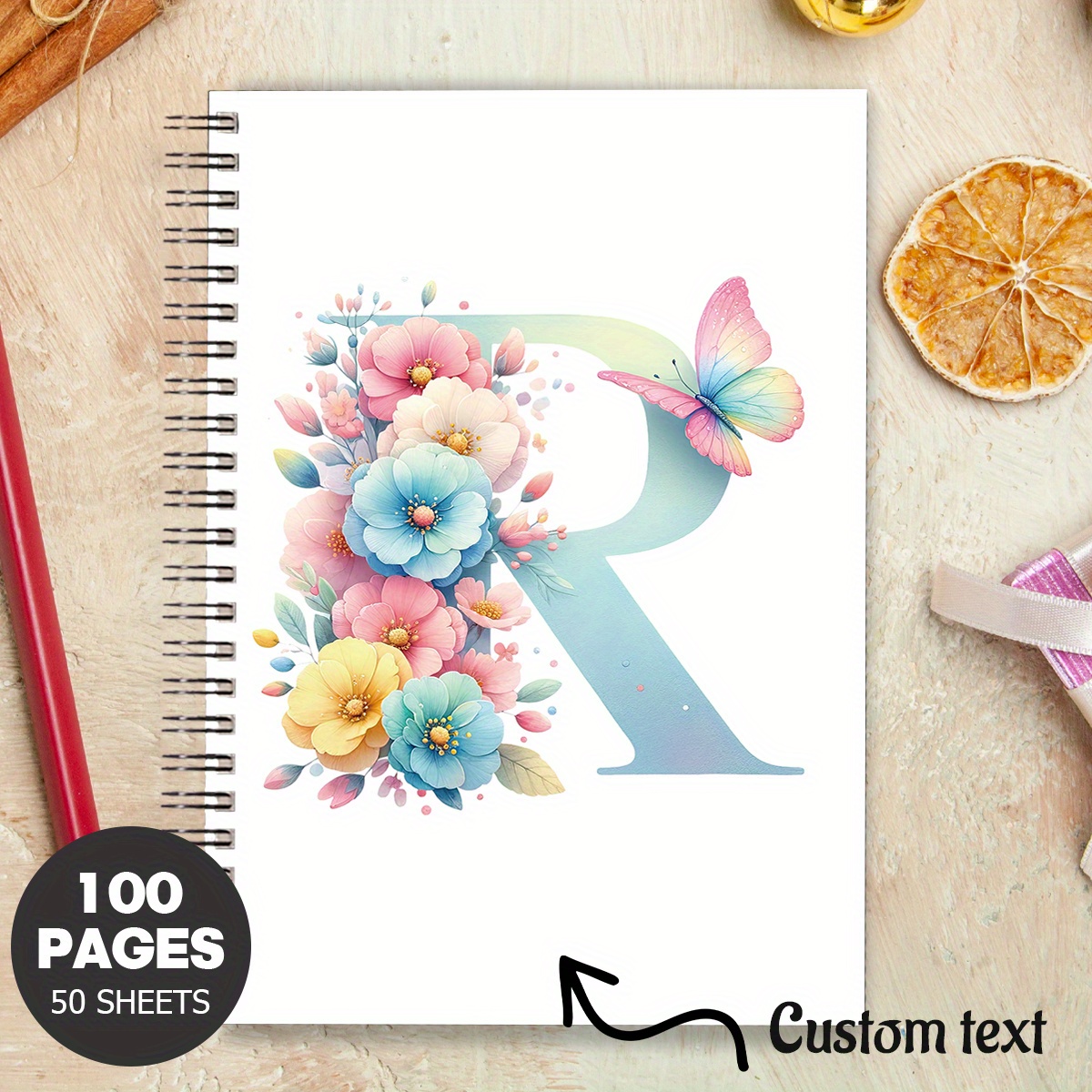 TEMU 1pc Customizable Spiral Notepad Journal - Bohemian & Alphabet Design, Personalized With Your Text, High-quality Paper, Ideal For Travel,