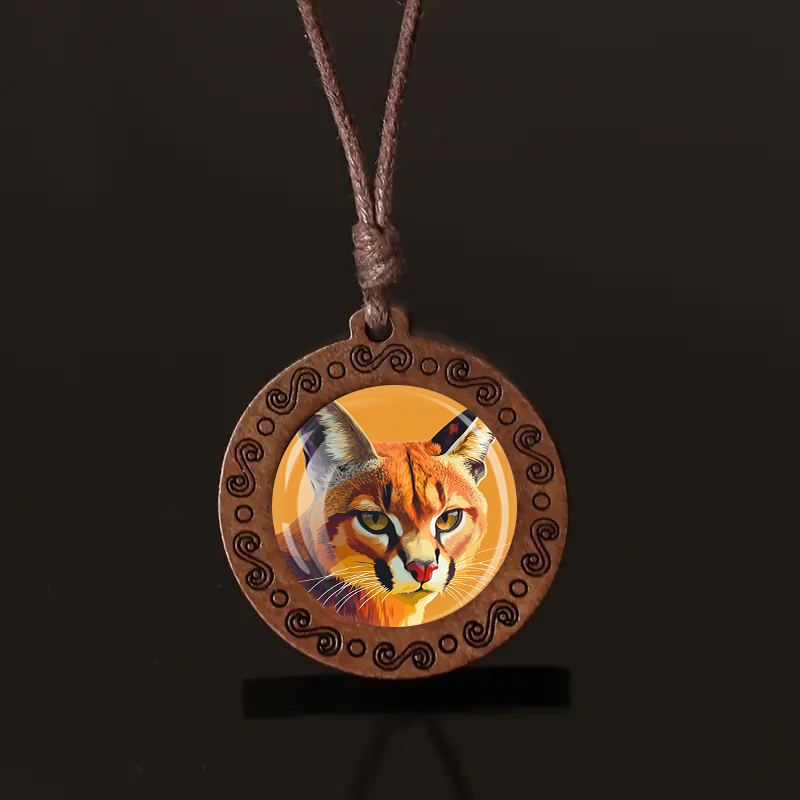 Fierce Cat Wooden Pendant Necklace, Unisex Adjustable Cord
