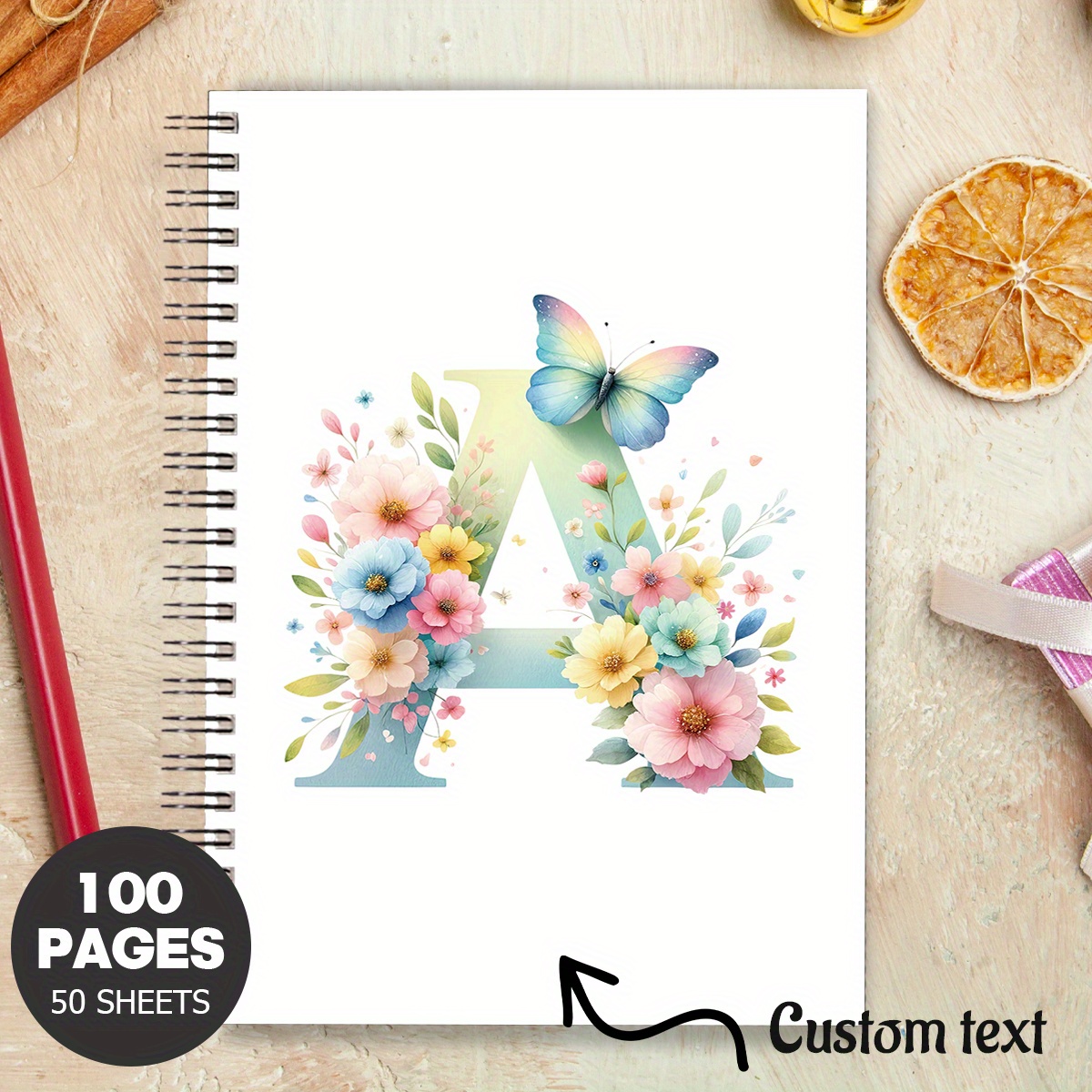 TEMU 1pc Customizable Spiral Notepad Journal - Bohemian & Alphabet Design, Personalized With Your Text, High-quality Paper, Ideal For Travel,