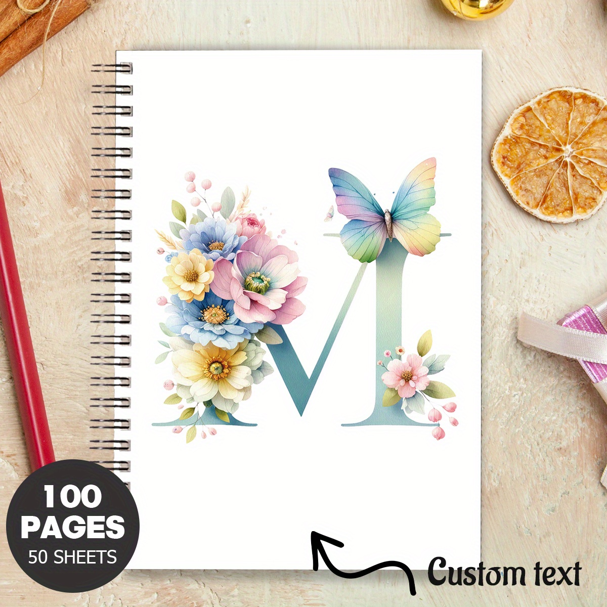 TEMU 1pc Customizable Spiral Notepad Journal - Bohemian & Alphabet Design, Personalized With Your Text, High-quality Paper, Ideal For Travel,