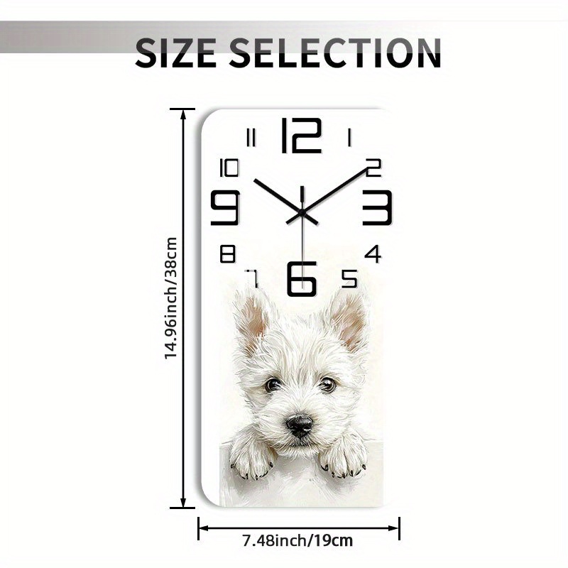 TEMU () 1pc Silent Wall Clock Non-ticking Wooden, Decorative Square Clock Of West Highland Puppy. Design For Bedroom, Living Room, Dining Area,