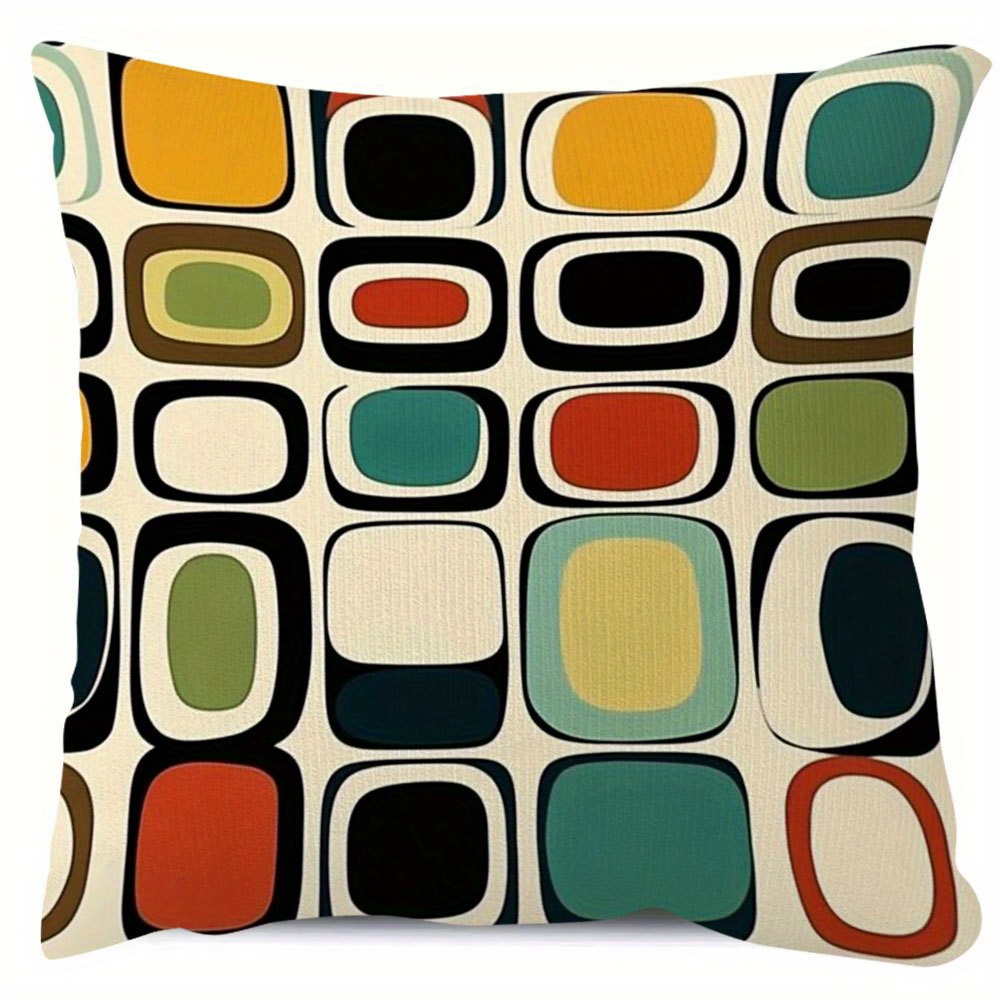 TEMU 1pc Throw Pillow Cover Double Sided 18x18 Inch, Midcentury Modern Pattern With Large Squares, Colorful Soft And Durable, Suitable For Household