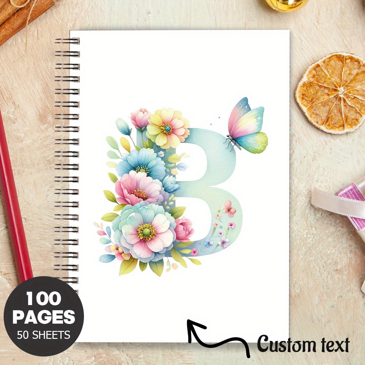 TEMU 1pc Customizable Spiral Notepad Journal - Bohemian & Alphabet Design, Personalized With Your Text, High-quality Paper, Ideal For Travel,