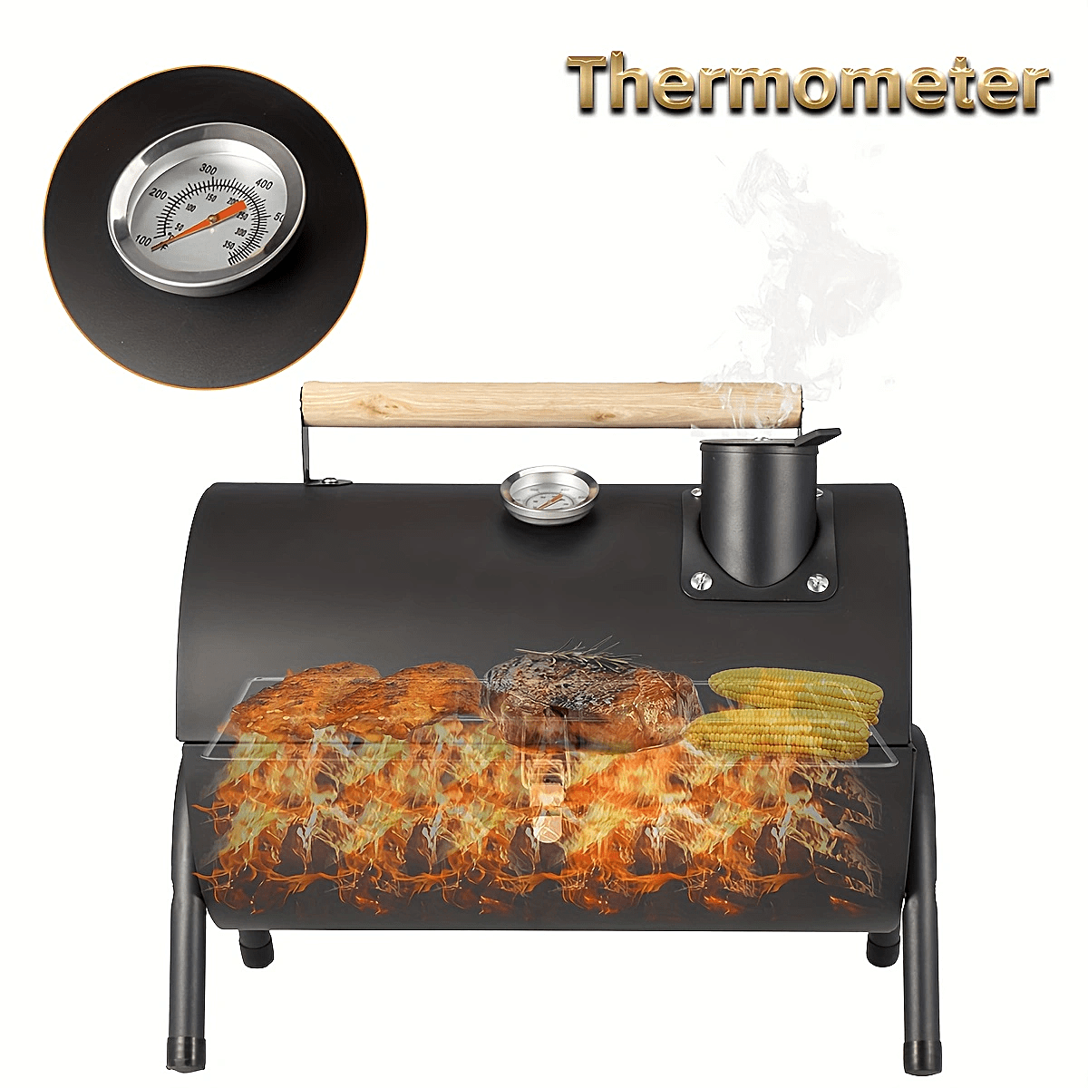  portable charcoal grill multi functional metal bbq with lacquered wooden handle and kickstand ideal for camping backyard parties picnics and travel camping grill rustic charcoal grill sturdy charcoal charcoal grill Product details 3