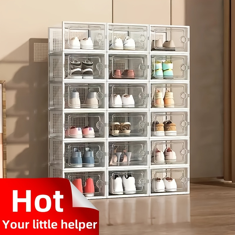 24 12 6pcs thickened transparent shoe box with lid foldable shoe rack stackable shoe rack free combination plastic sneaker saving storage organizer suitable for purposes such as entrance bedroom home Product details 10