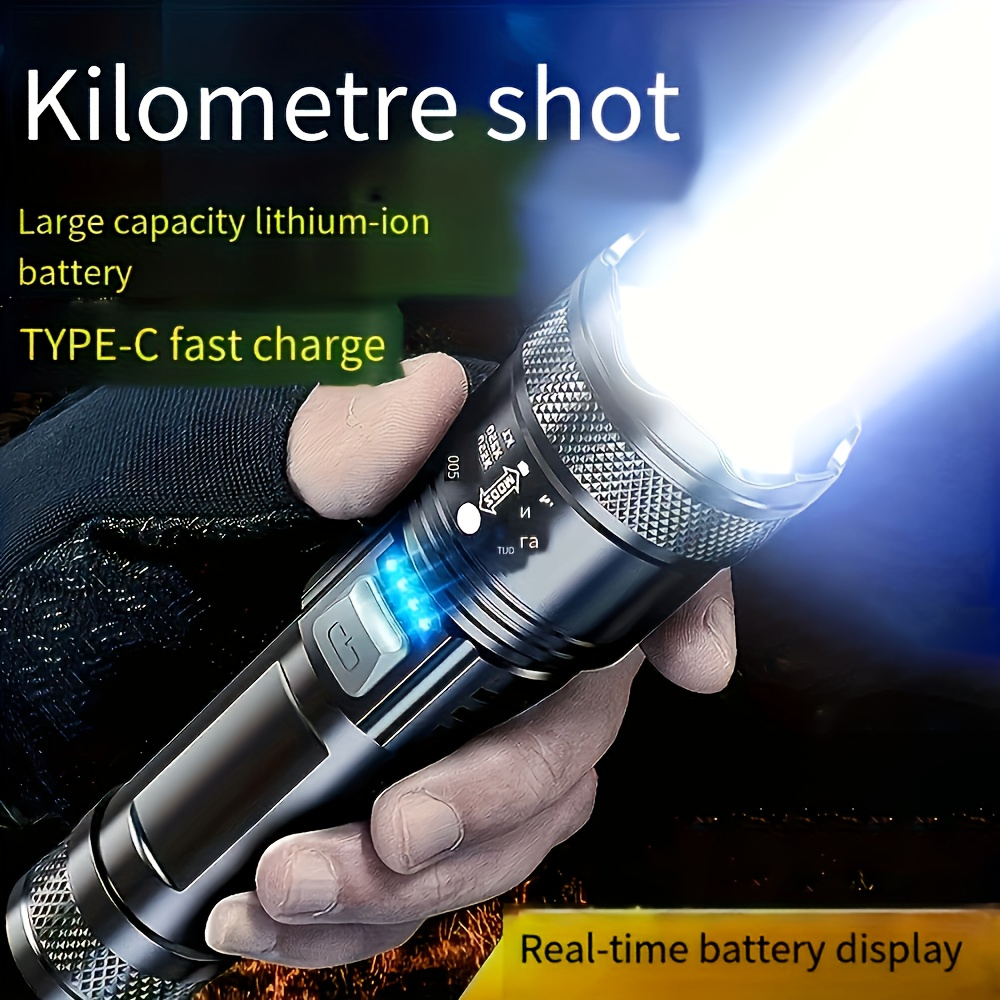 1pc of super powerful xhp50 led flashlight including data cable built in rechargeable battery flashlight   zoom camping light suitable for camping and outdoor exploration rechargeable flashlight