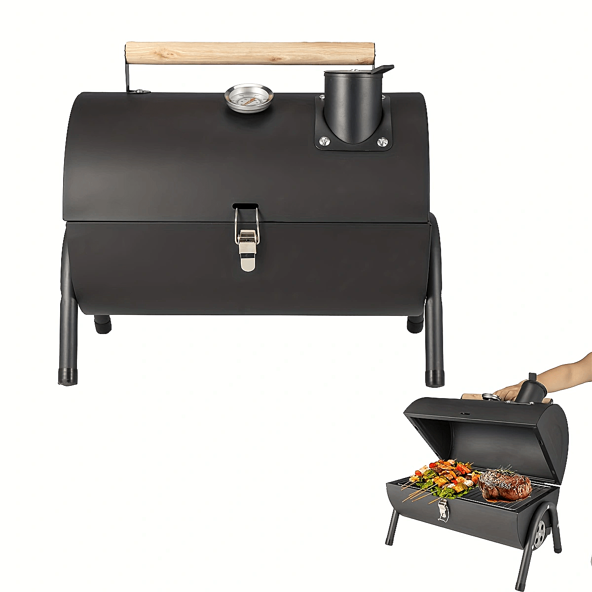  portable charcoal grill multi functional metal bbq with lacquered wooden handle and kickstand ideal for camping backyard parties picnics and travel camping grill rustic charcoal grill sturdy charcoal charcoal grill Product details 0