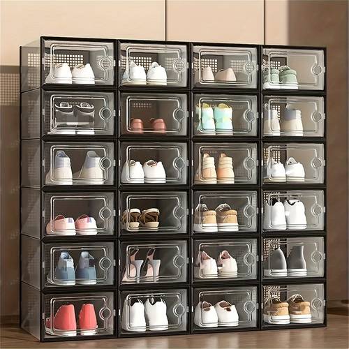 24 12 6pcs thickened transparent shoe box with lid foldable shoe rack stackable shoe rack free combination plastic sneaker saving storage organizer suitable for purposes such as entrance bedroom home