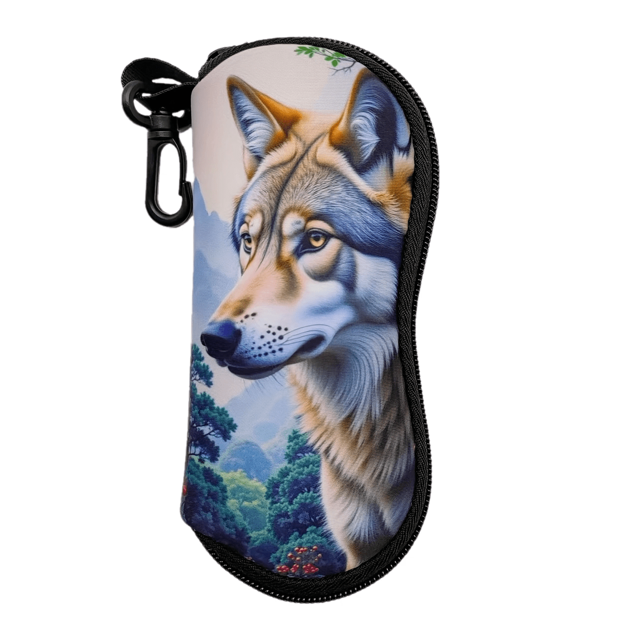 Image of A Zippered Glasses Case Featuring A Wolf Design, Made Of And Portable Neoprene, Suitable For Types And Sizes Of Glasses, For Men And Women