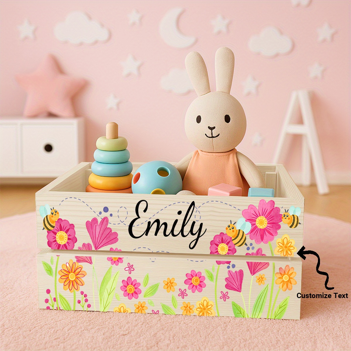Customizable Wooden Storage Box With Vibrant Floral & – Personalized Home Organizer For Spring And Summer, Graduation Or School Supplies