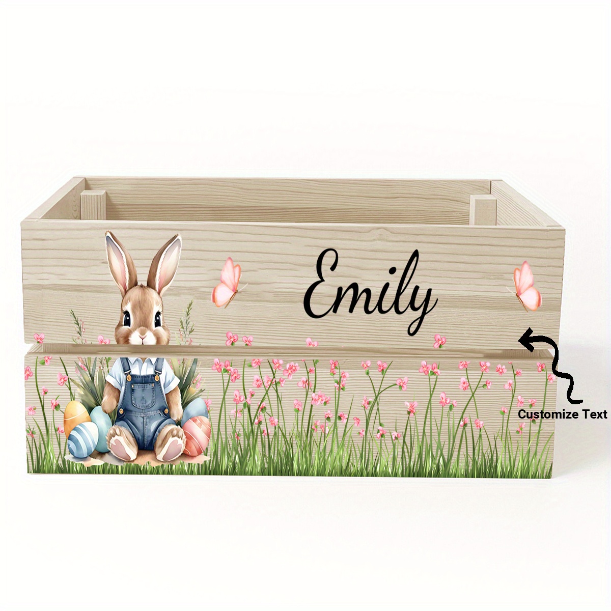 TEMU Personalized Easter Bunny Storage Box - Wooden Frame With Cute Bunny Illustration, Ideal For Home Decor, Party Decoration, Or Housewarming Gift,