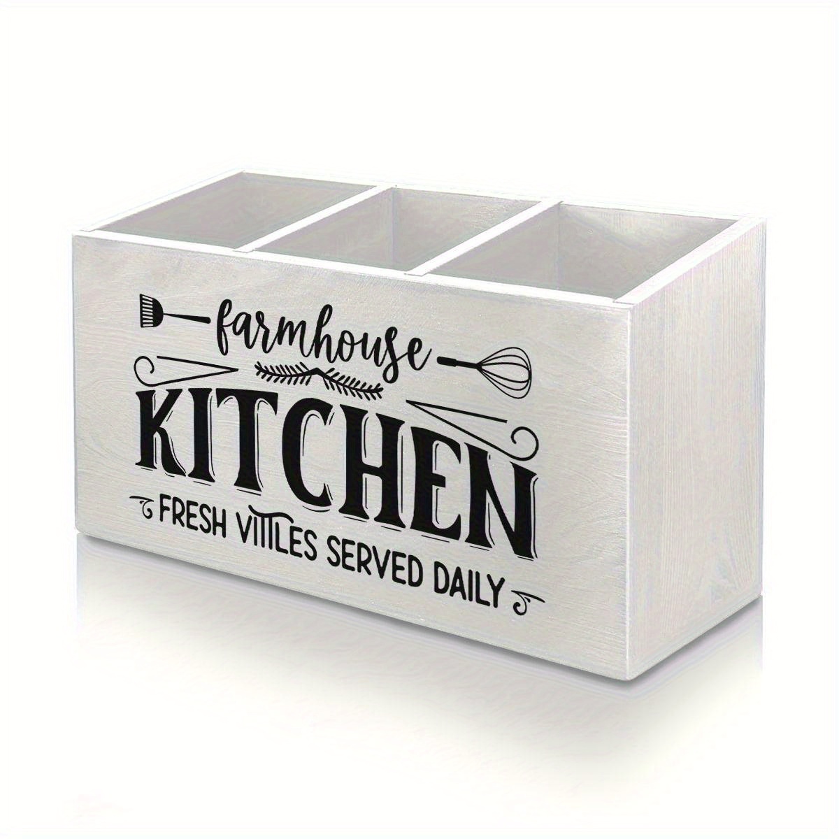 TEMU Retro Wooden Kitchen Utensil Rack With Handles | Open Storage Boxes, Suitable For 4 , Compartments For Knives, Forks, Spoons, And Chopsticks,