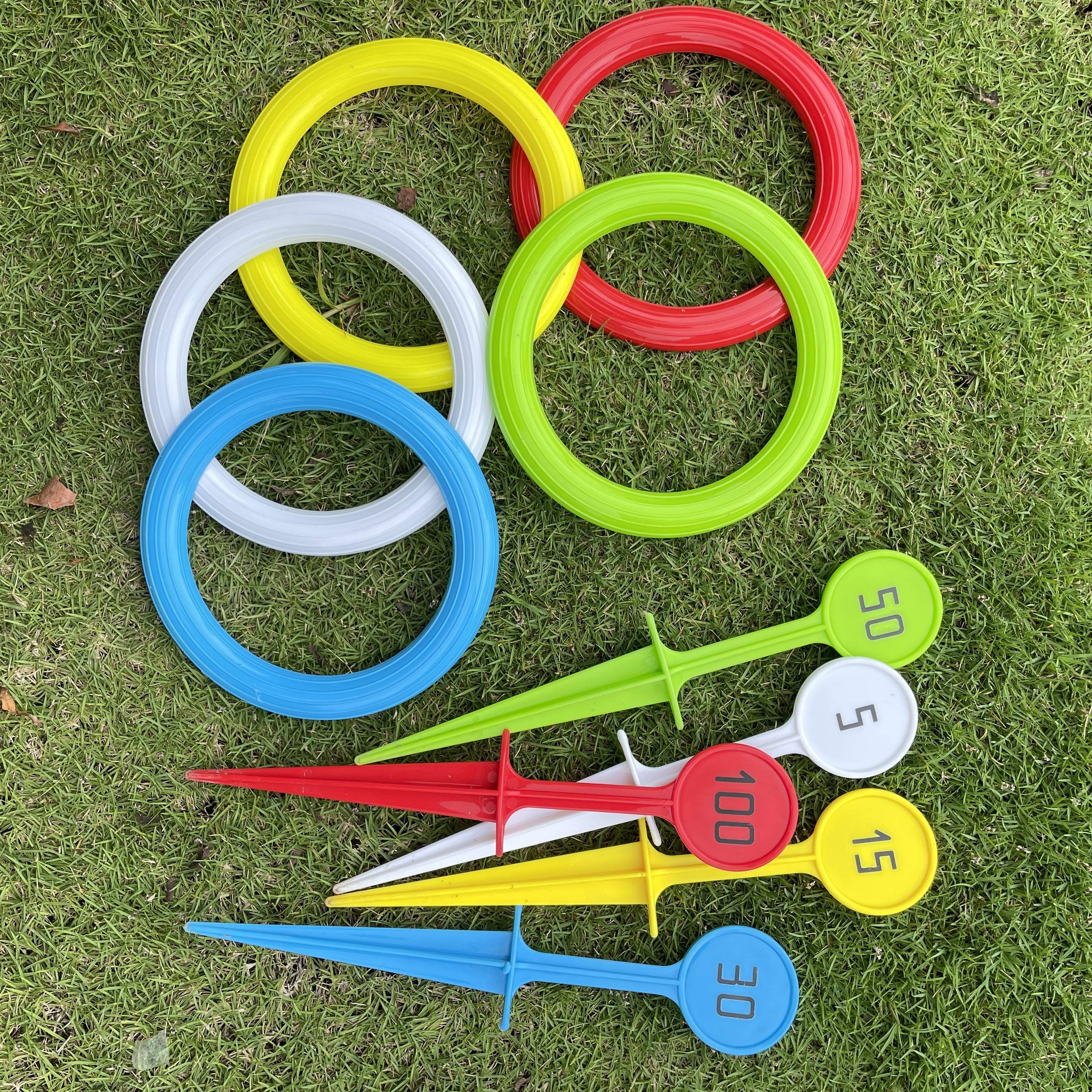 Colorful Rainbow Ring Toss Game Set for Teens & Adults - Durable PVC Outdoor Fun with Rotating Blue, Green, Yellow, Red & White Rings - Perfect for Beach, Garden, Lawn & Backyard - Ideal Christmas, Halloween, Thanksgiving Gif