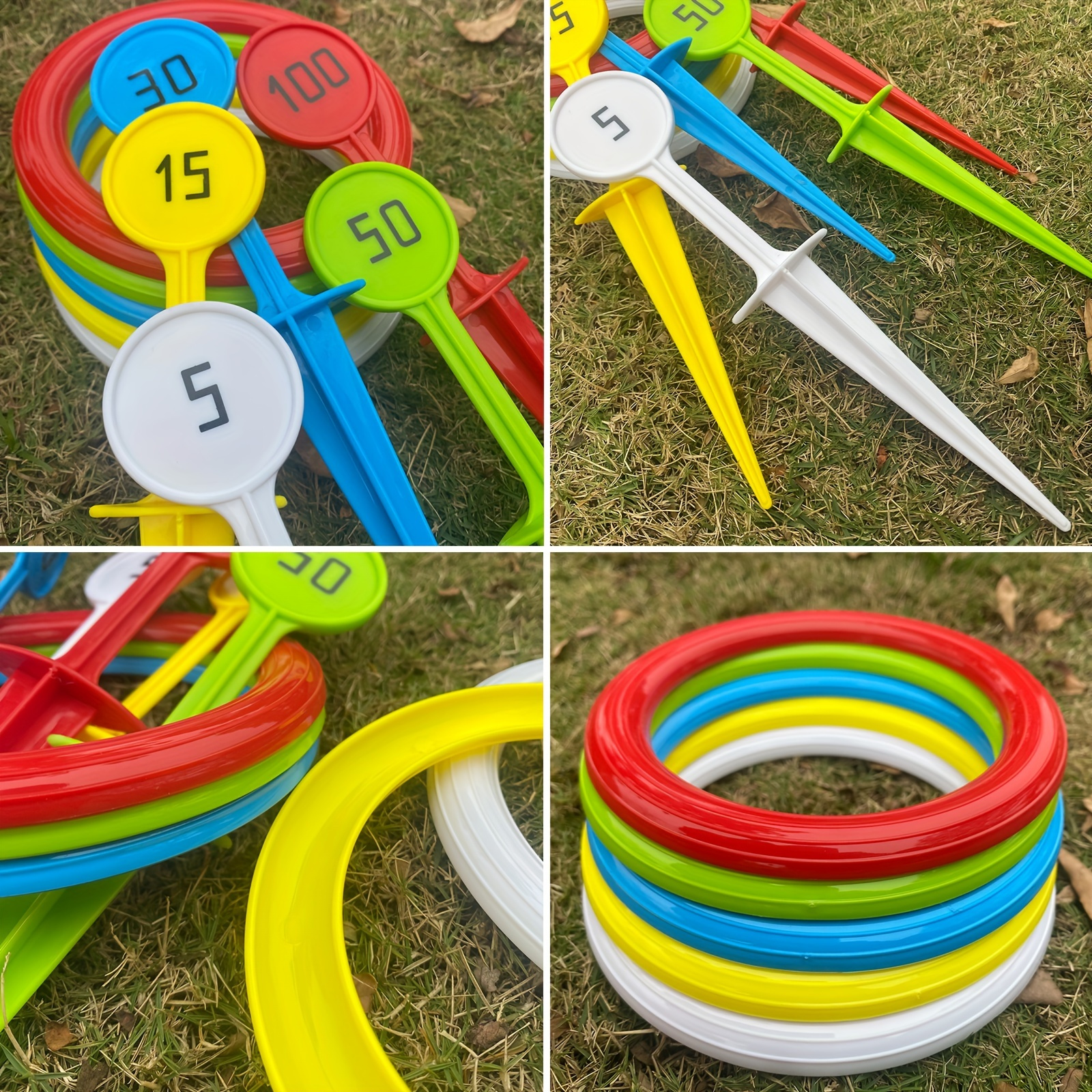 Colorful Rainbow Ring Toss Game Set for Teens & Adults - Durable PVC Outdoor Fun with Rotating Blue, Green, Yellow, Red & White Rings - Perfect for Beach, Garden, Lawn & Backyard - Ideal Christmas, Halloween, Thanksgiving Gif