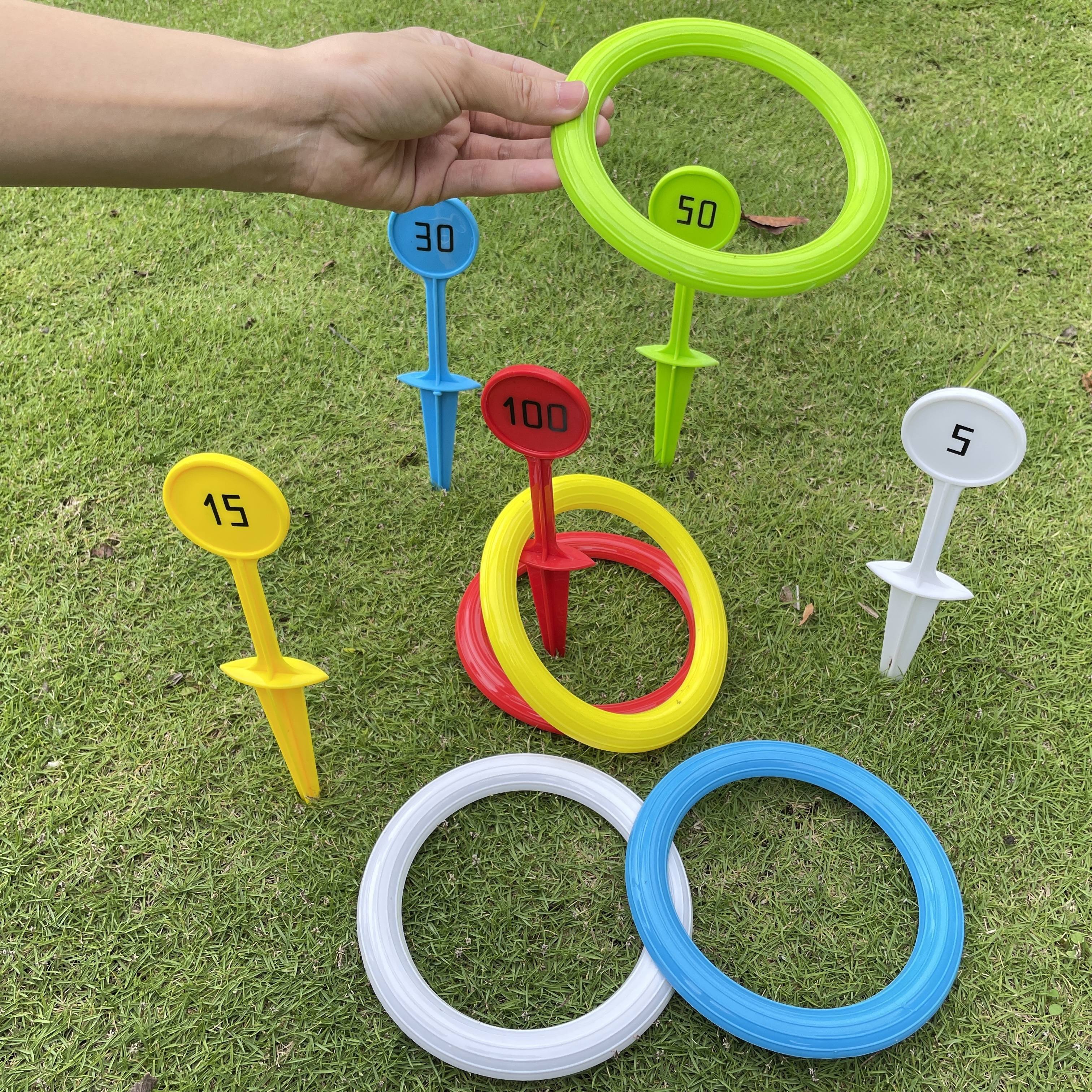 Colorful Rainbow Ring Toss Game Set for Teens & Adults - Durable PVC Outdoor Fun with Rotating Blue, Green, Yellow, Red & White Rings - Perfect for Beach, Garden, Lawn & Backyard - Ideal Christmas, Halloween, Thanksgiving Gif