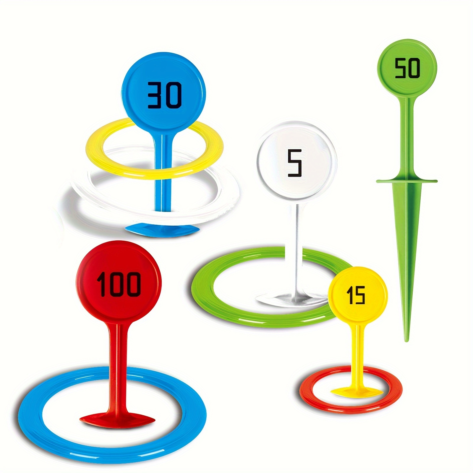 Colorful Rainbow Ring Toss Game Set for Teens & Adults - Durable PVC Outdoor Fun with Rotating Blue, Green, Yellow, Red & White Rings - Perfect for Beach, Garden, Lawn & Backyard - Ideal Christmas, Halloween, Thanksgiving Gif