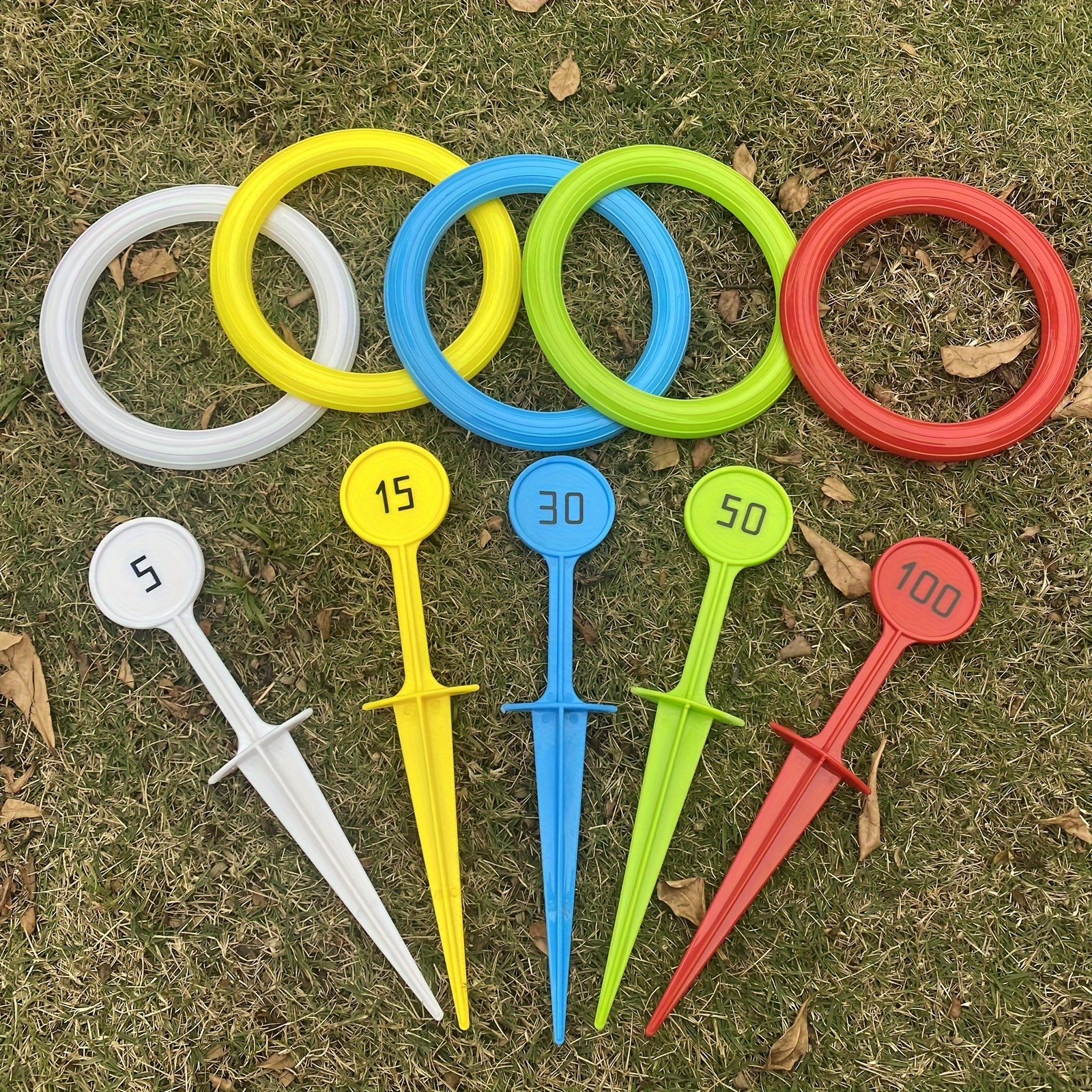 Colorful Rainbow Ring Toss Game Set for Teens & Adults - Durable PVC Outdoor Fun with Rotating Blue, Green, Yellow, Red & White Rings - Perfect for Beach, Garden, Lawn & Backyard - Ideal Christmas, Halloween, Thanksgiving Gif