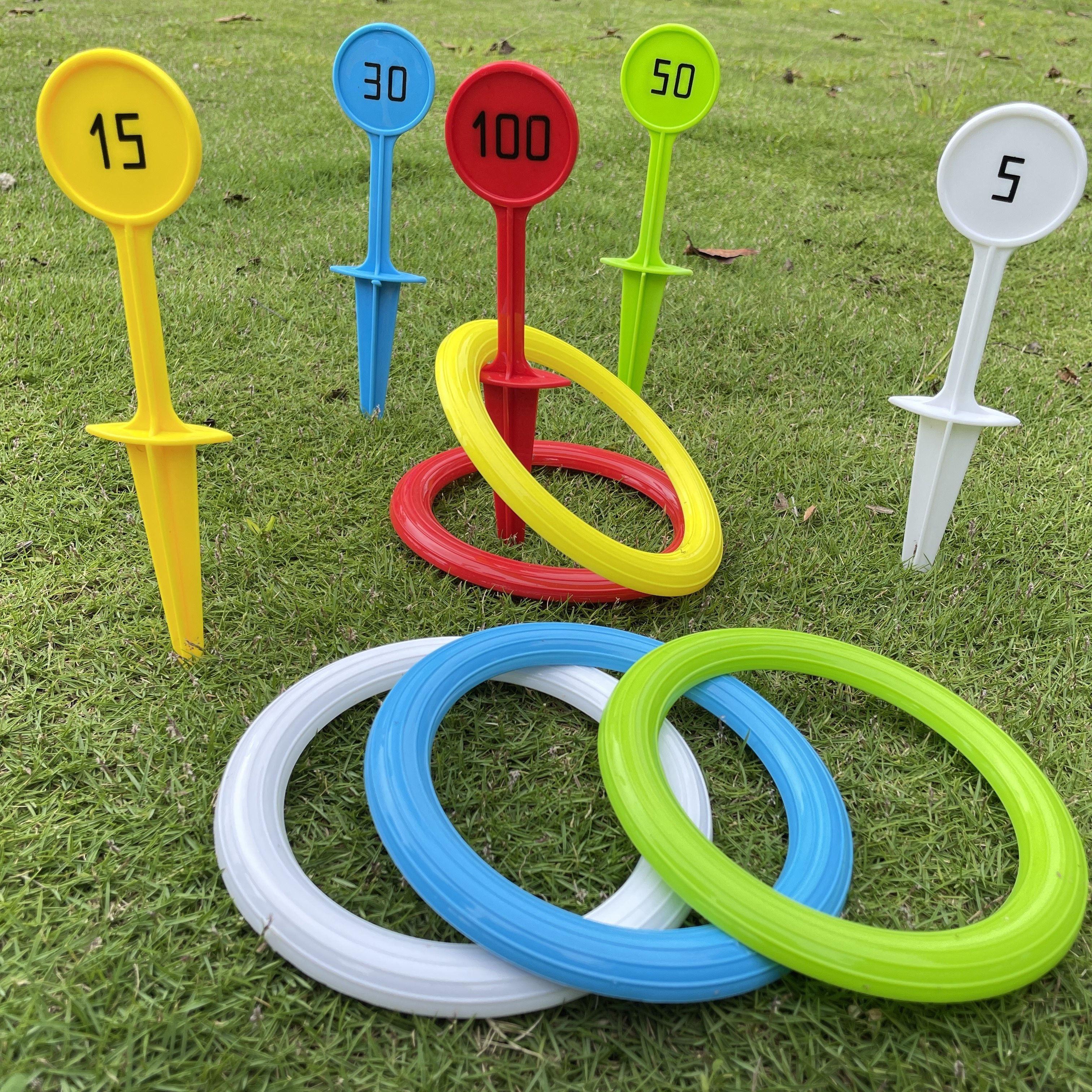 Colorful Rainbow Ring Toss Game Set for Teens & Adults - Durable PVC Outdoor Fun with Rotating Blue, Green, Yellow, Red & White Rings - Perfect for Beach, Garden, Lawn & Backyard - Ideal Christmas, Halloween, Thanksgiving Gif