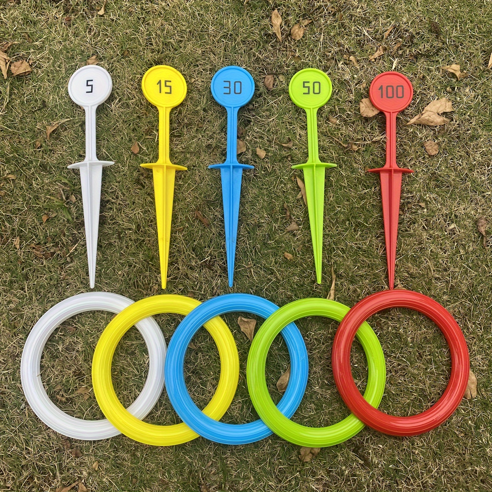 Colorful Rainbow Ring Toss Game Set for Teens & Adults - Durable PVC Outdoor Fun with Rotating Blue, Green, Yellow, Red & White Rings - Perfect for Beach, Garden, Lawn & Backyard - Ideal Christmas, Halloween, Thanksgiving Gif