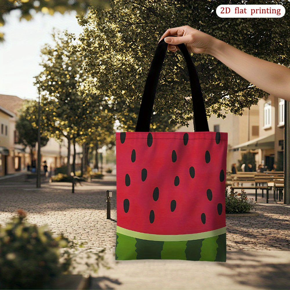 TEMU 1-pack [2d Flat Print] Watermelon Tote Bag - Stylish Shopping Bag, Durable Single-shoulder Handbag - Ideal For Camping, Picnics, Beach, Home,