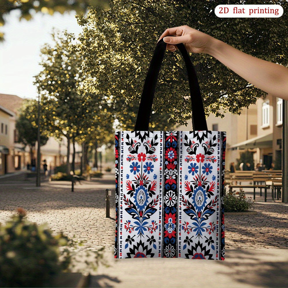 TEMU 1pc Traditional Romanian Tote Bag - Thickened Tote Bag, Suitable For Daily Commuting And Shopping, Spacious Rectangular Design With Firm Handle,