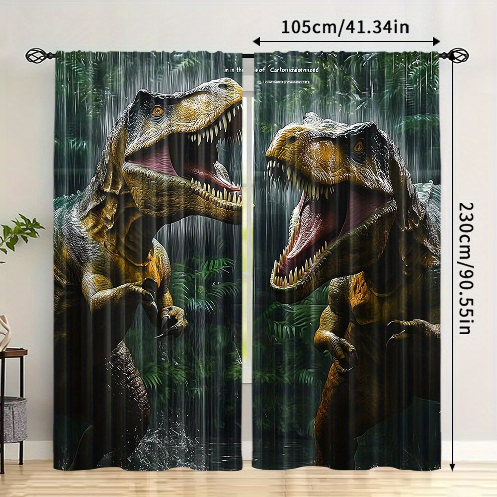 TEMU 2pcs, Dinosaur Blackout Curtains, Polyester, Suitable For Living Room Kitchen Office Bedroom Home Decoration