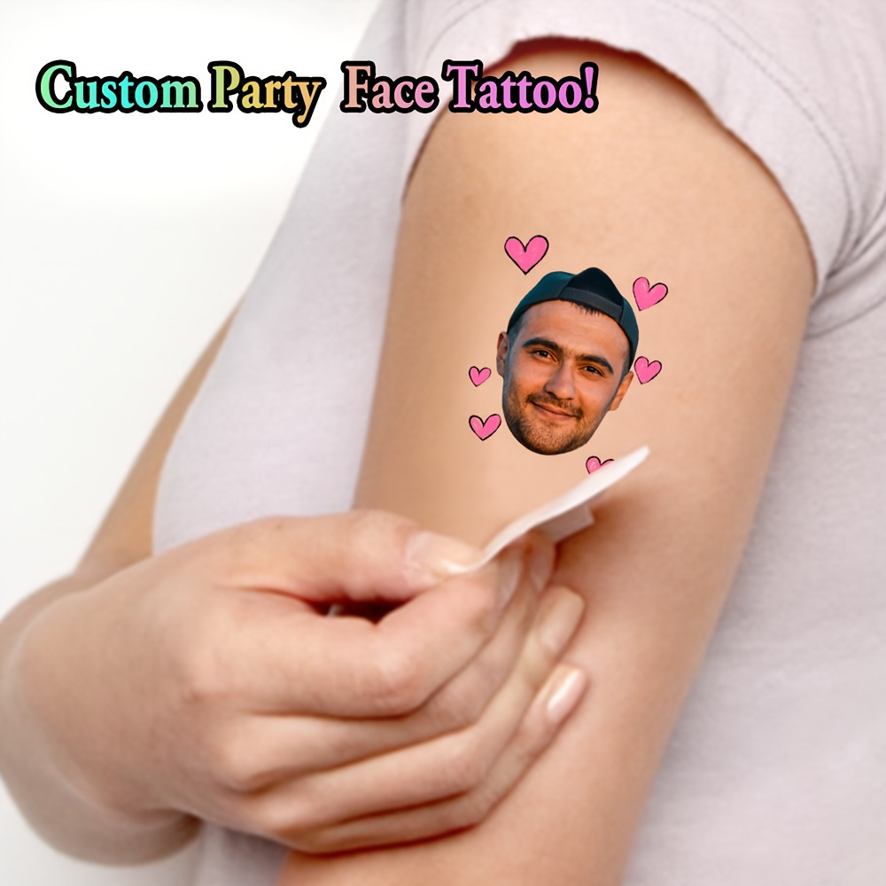 Image of 16pcs Pack Custom Photo Temporary Tattoos Suitable For Parties, Weddings, Birthdays - Personalized Face With Your Own Pictures, Instant Prank & Party Tattoos For, Application For Events
