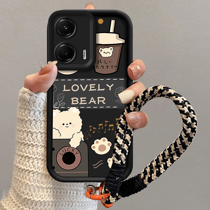 TEMU Phone Case: Black Cartoon Puppy Phone Cases For Moto Edge 50 Fusion 5g Lanyard Phone Case For Men And Women. High-quality Tpu Cute Soft Hanging