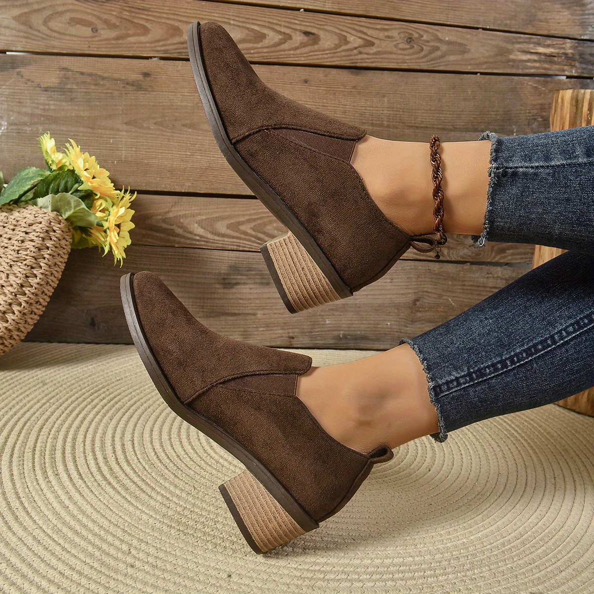 Women's Boots Comfortable Brown Booties Women's Slip-On