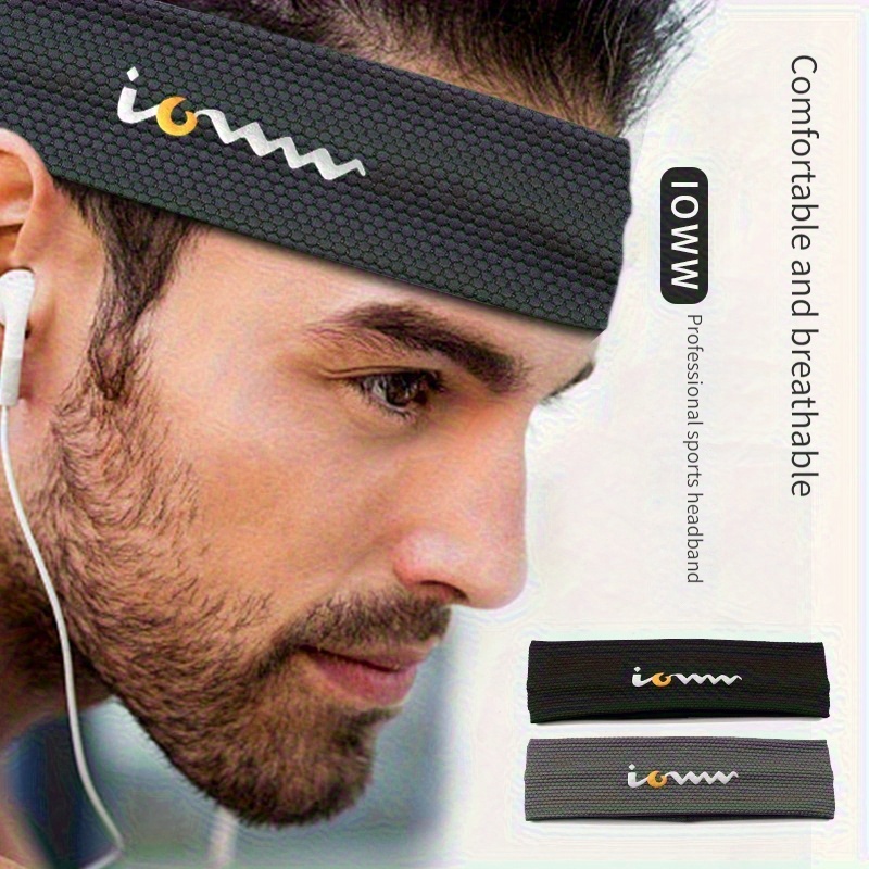 2pcs adjustable sweat wicking headbands black   logo non slip elastic breathable fabric for gym cycling running tennis more machine washable sports headgear   polyamide blend