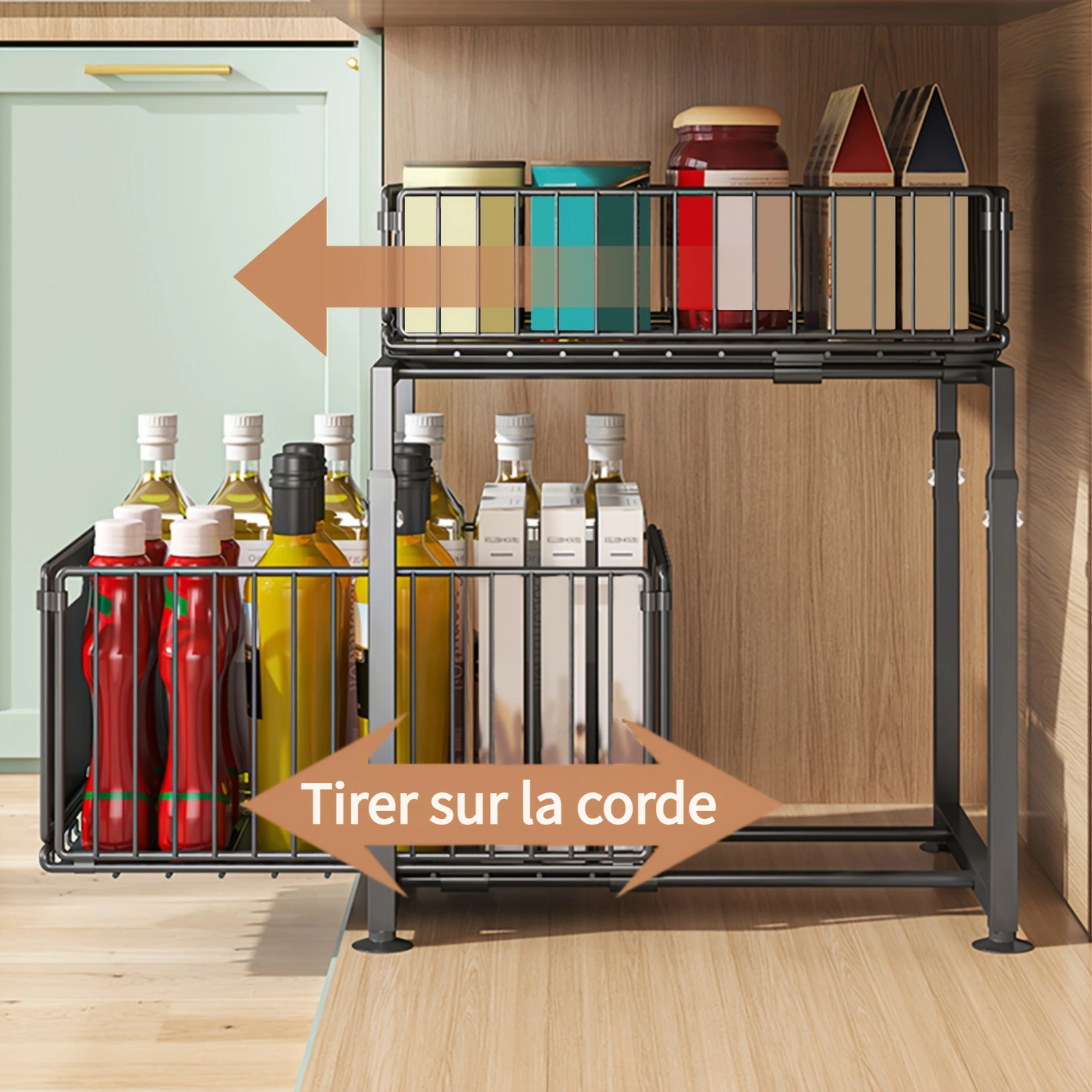 Rangement Sous Évier Métal 2 Niveaux Bnimtm - Organiseur Cuisine Avec Tiroir Coulissant Et Ventouses