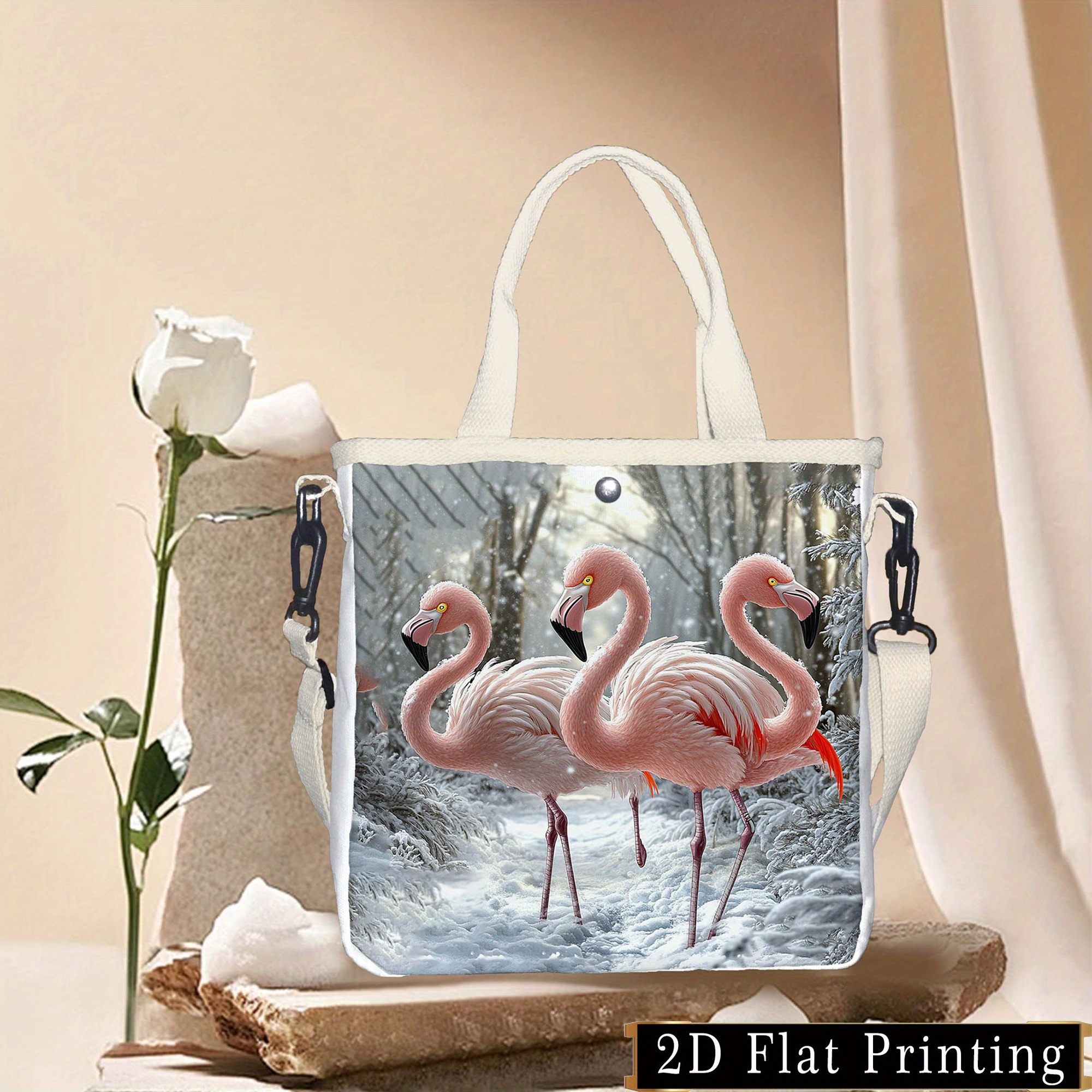 Sac à main à bandoulière en toile imprimée rose, sac à bandoulière  décontracté avec bouton-pression en métal, bandoulière amovible et sac à  main