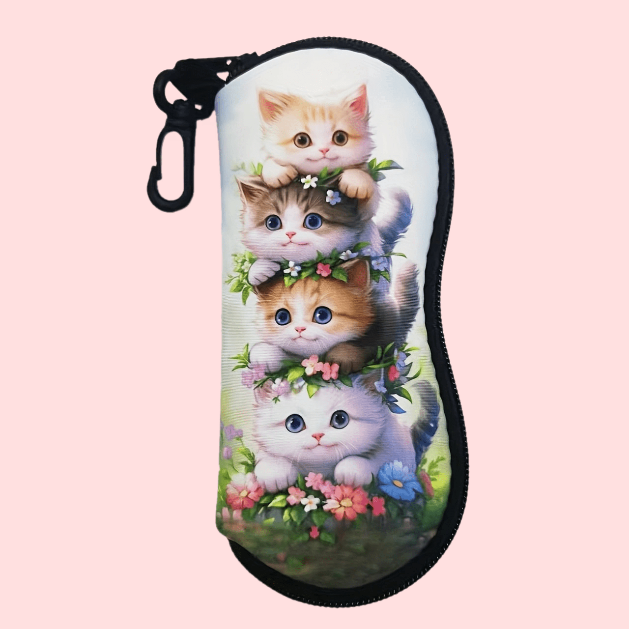 Image of 1pc Cute Kitten & Zipper Glasses Case - Ultra-lightweight, Portable Neoprene Case For Sizes Of Glasses, Ideal For Men And Women, Accessory Storage| Design|secure Closure, Glasses Case