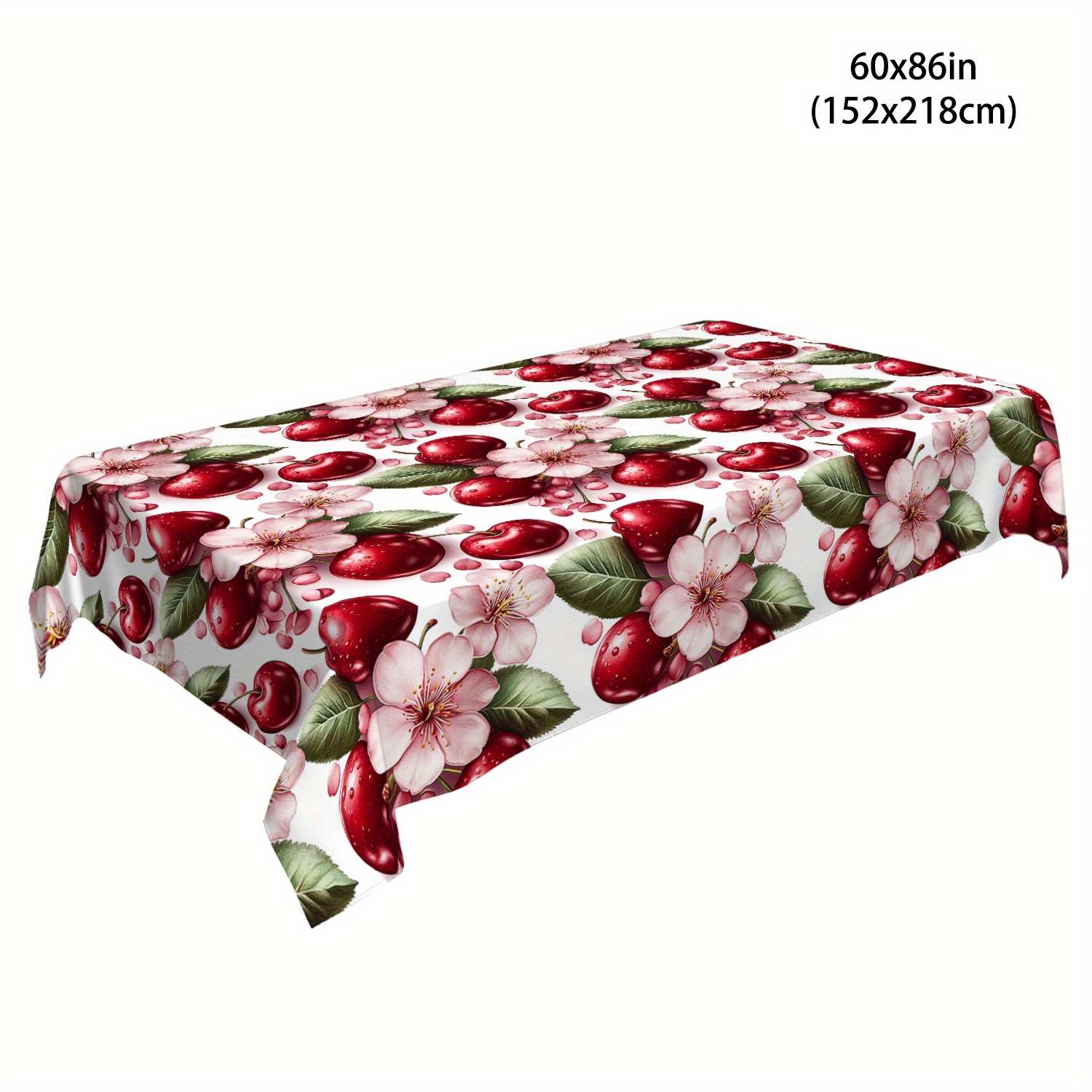 TEMU Cherry Blossom & Red Cherries Mönster Bordduk - Polyester, Rektangulär, Maskin- för Fester, Picknickar, Middagar och Heminredning, Heminredning