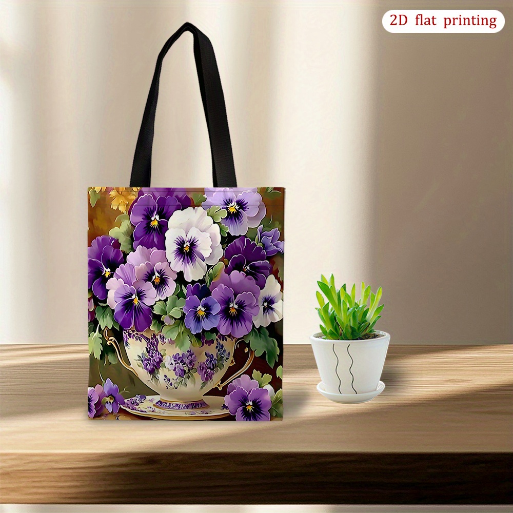 E-shop [2D Flachdruck] Stiefmütterchen Blumen Einkaufstasche, Multifunktionale Tragbare Schultertasche mit Zeitlosem Design für Vielseitige Anlässe -