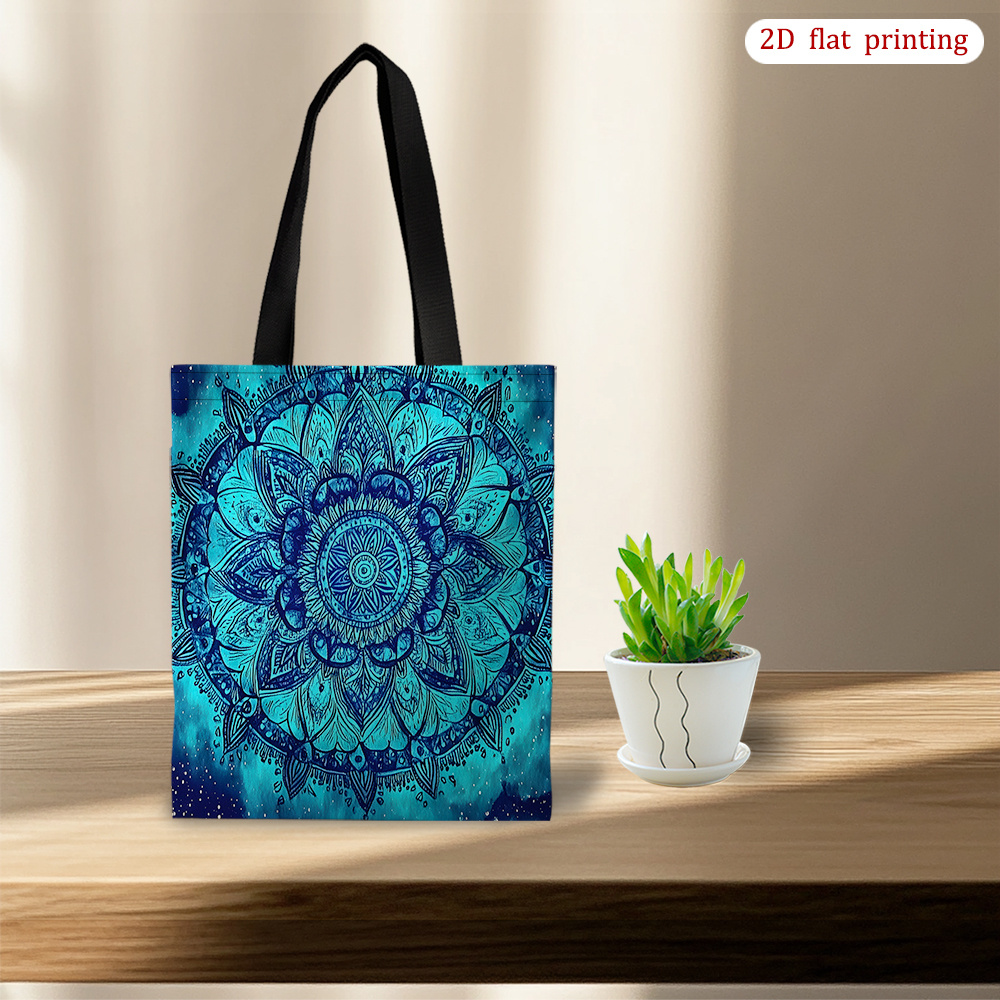 TEMU An Elegant Blue Mandala Handbag - A Durable, Stylish, And Comfortable Shoulder Bag With Black Handles, Multifunctional, Daily Commuting, Machine