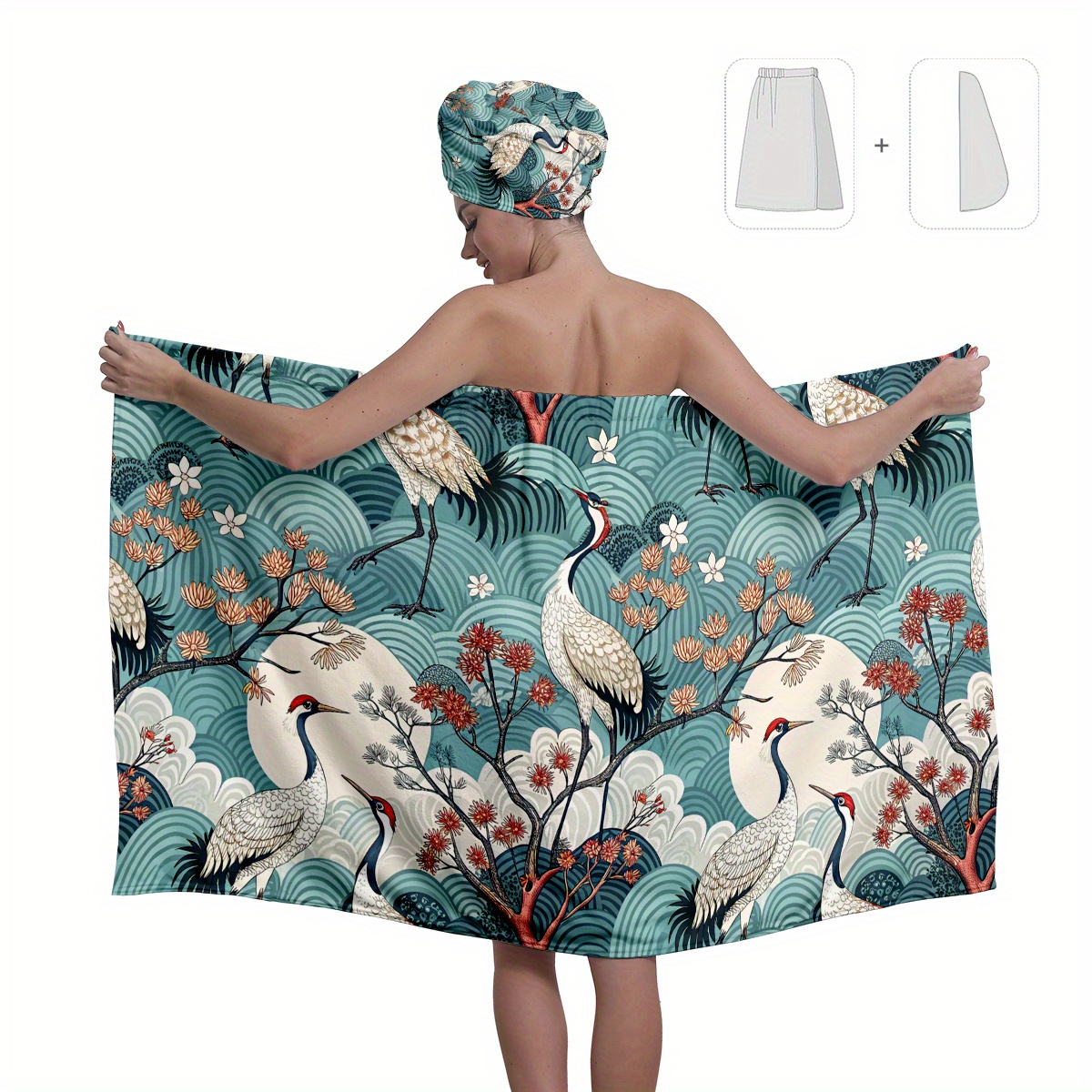 TEMU 2er-Set Haartrockenhandtuch und Badehosen-Rock, Badehandtuch-Verpackung mit Tiermuster für Damen, Duschwickelhandtuch mit Badetuch für Zuhause,