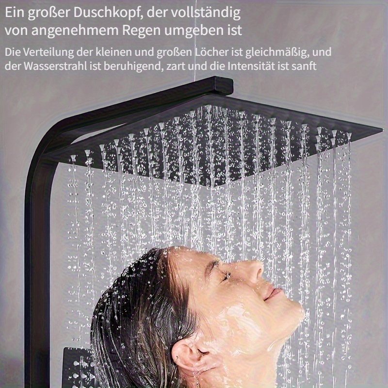 Duschsystem-Set Schwarz & Gold - Regendusche + Handbrause Mit Hochdruck & Haken