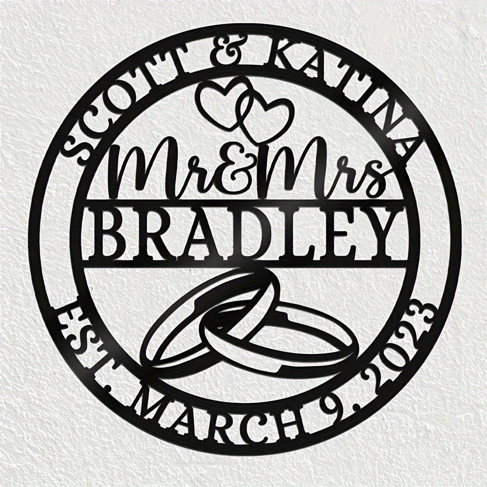 TEMU Custom "mr. & Mrs." Metal Sign - Vintage Wedding Decor, Personalized Name & Date Plaque, Centerpiece, Wall-mounted, No Power Needed, Perfect For