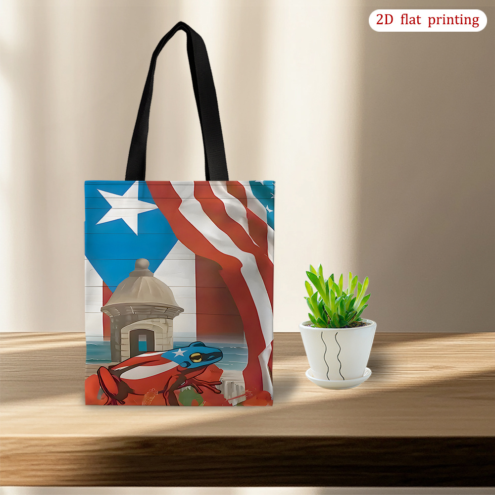TEMU 1pc [2d Flat Printing] Hibiscus Flower Toad Tote Bag - Shopping Bag & Shoulder Bag For Men's & Women's Outdoor Activities - Durable, Resistant,