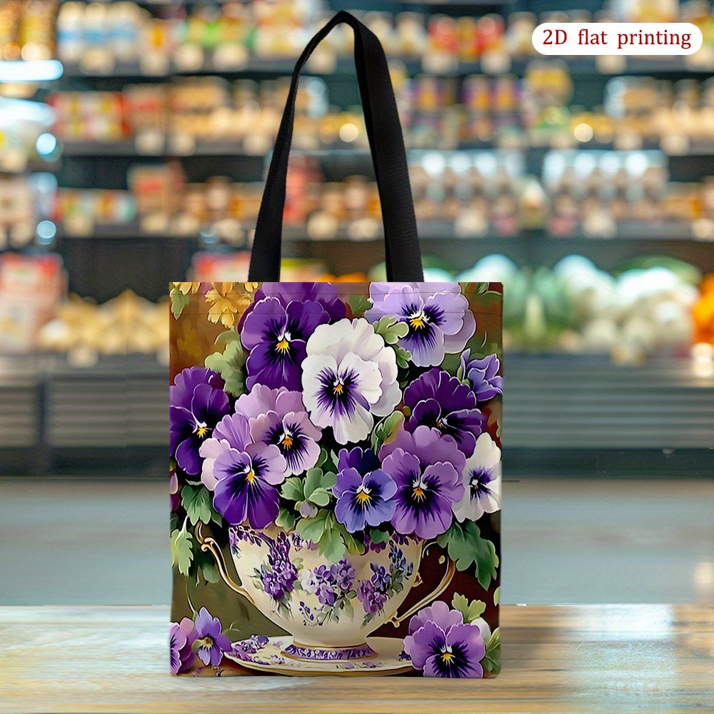 TEMU Sac de courses 1 pièce avec motif de imprimé en 2D à plat, sac multifonctionnel à main et à bandoulière, design intemporel adapté à diverses