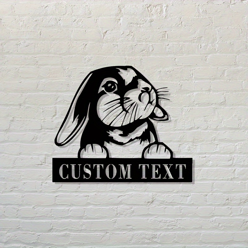 TEMU Customizable Black & White Easter Bunny Metal Wall Art Sign - Personalized Text, Classic Spring Decor For Home & Garden, Ideal For Yard, Porch,