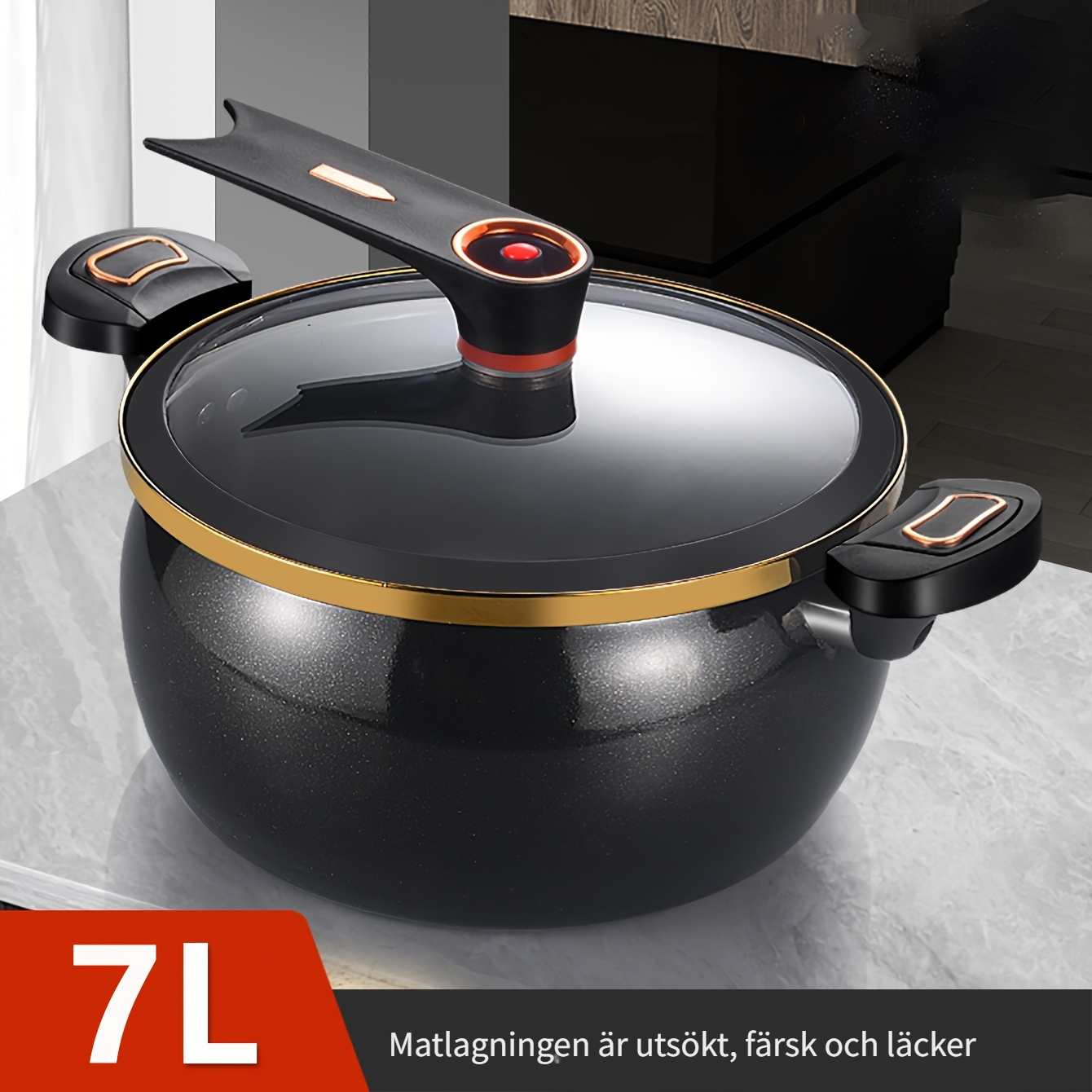   tjock multifunktionell soppkastrull, hushållsgryta med stor kapacitet 7l 26cm för bräsering och sjudning,  , lämplig för induktionshällar och gasspisar