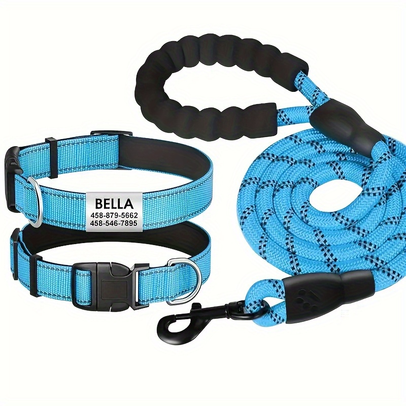 Customizable Reflective Nylon Dog Collar with Leash